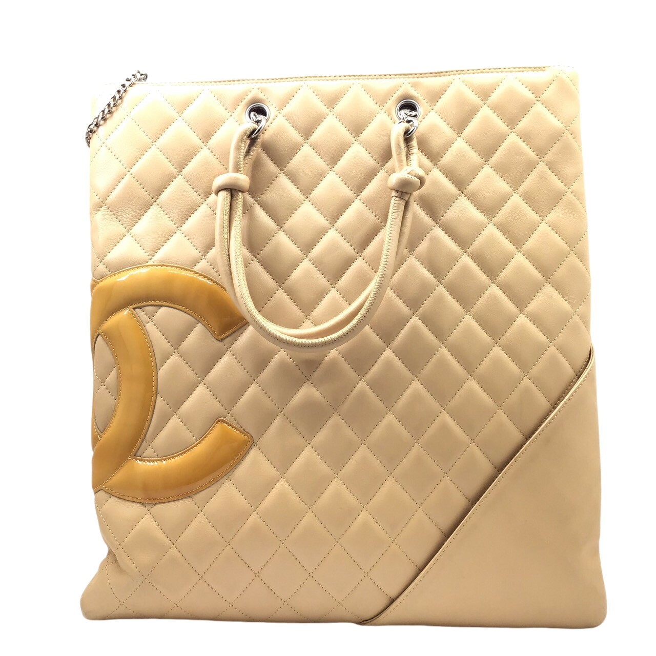 CHANEL Cambon Line Beige Calfskin CC Tote Bag A28126 Handbag DDU