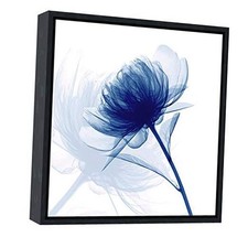 Black Framed Canvas Wall Art Blue Flickering Flower Modern 13"L x 13"W 1pc