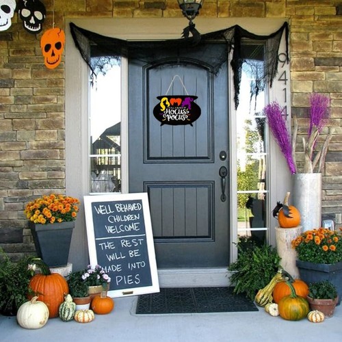 Round Halloween Door Sign Wooden Wooden Door Hanger Door Hanging Sign Door - Picture 9 of 10