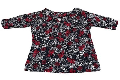 Rafaella Studio Women's Floral Top Pullover Black Red White 3/4 Sleeves Sz Large