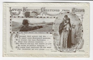 1917 Egypt Loving Birthday Greetings RPPC Real Photo Postcard Sphinx & Pyramids
