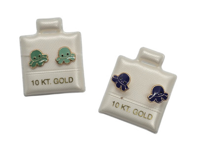 Echt Oro 10K BROQUEL PULPO Ohrringe Gold Oktopus Ohrstecker Emaille Arete Pulpito
