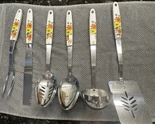 Vintage EKCO Country Garden Daisy  KITCHEN UTENSIL 6 pc Set Retro Floral MCM