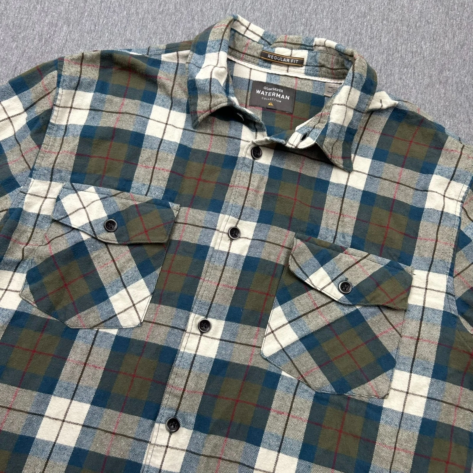Quiksilver Waterman Regular Fit Button Up Long Sleeve Flannel Shirt Mens Large