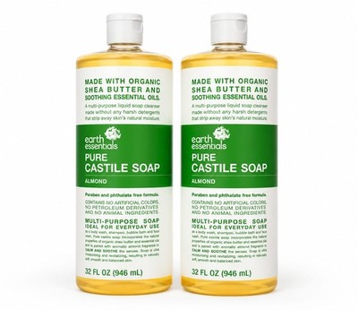 Pack Of 2 Earth Essentials Almond Pure Castile Liquid Soap (32 oz)