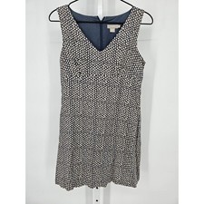 J Crew Womens Sz 2 Above Knee Sleeveless Dress Navy Blue Cream V Neck