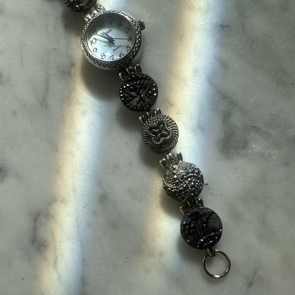 Working Xanadu Marcasite Quartz Wristwatch | 7” Whimsy Goth Victorian Floral - Image 3 of 4