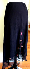 VINTAGE 90's CHIFFON OVERLAY SLIP SKIRT L Asymmetrical Embroidery/Sequin Flowers