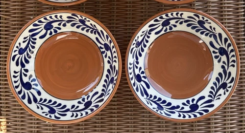 Over and Back Sedona Cereal Bowls 2 Handcrafted Navy Scrolls Brown White 7 7/8"