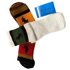 Image of Polo Ralph Lauren Men Women Cotton Socks 3 Pack Free Size Brown/White/Black
