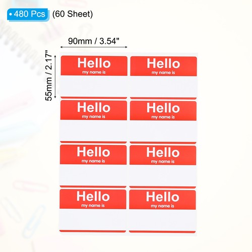 480 Pcs Pcs Hi My Name Is Name Tag Stickers for Clothes Classroom, Red - Picture 2 of 6