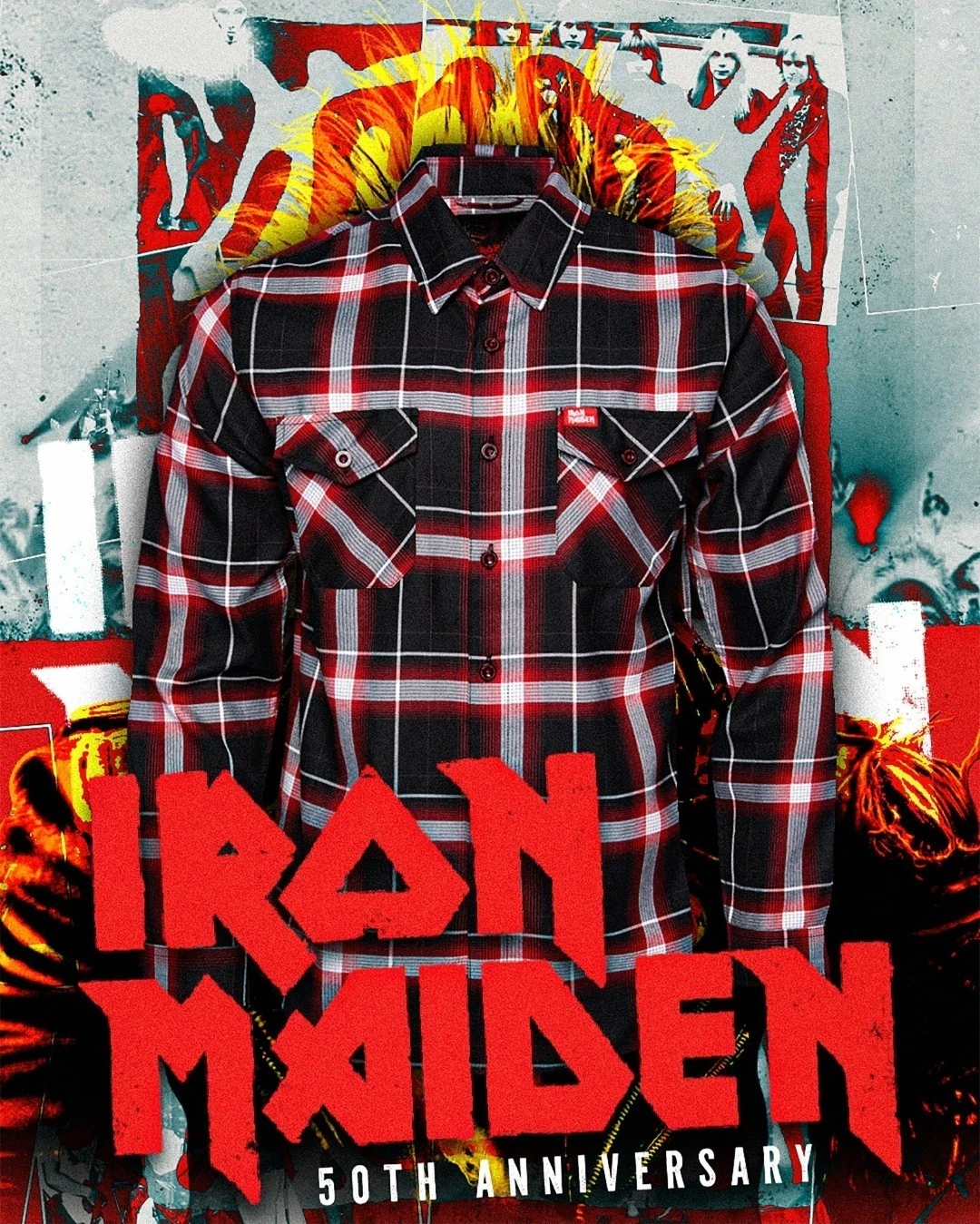 DIXXON Iron Maiden 50 Year Anniversary Limited Men's Flannel Shirt Size XL NWT