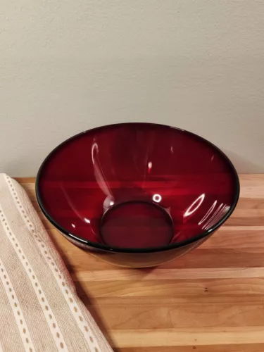 Vintage Arcoroc France Ruby Red Glass Mixing Serving Bowl 9 Inch Wide