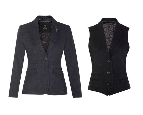 Veste en tweed bleu à chevrons – Blazer de luxe pour femme | Tweed irlandais – Celtic Tweed