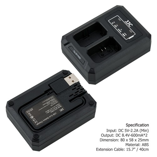 JJC USB Dual Battery Charger for Sony NP-FW50 A6500 A6300 A6000 A6100 A7R A7 A7S - Picture 9 of 12