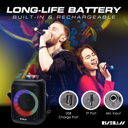 Risebass Portable Karaoke Machine with 2 Wireless Microphones Bluetooth Record - Afbeelding 4 van 6