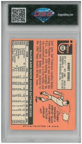 1969 Topps BOBBY BONDS #630 All Star Rookie RC ๐ DSG 8 NM/Mint - Picture 2 of 2