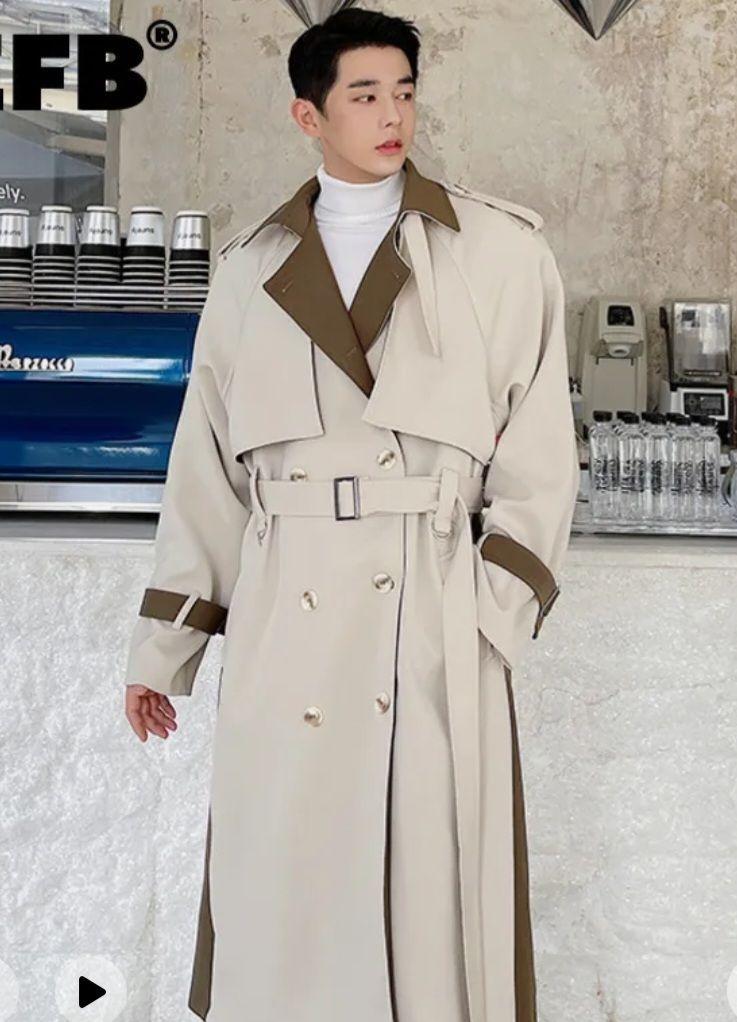 Lightweight Long Trench Coat XL Men, Loose Fit, Double-breasted, Stylish Design