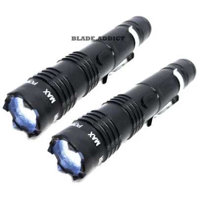 J-TAC 2PC ALL Metal MILITARY Stun Gun 260 Million Volt Rechargeable LED Flashlight NEW