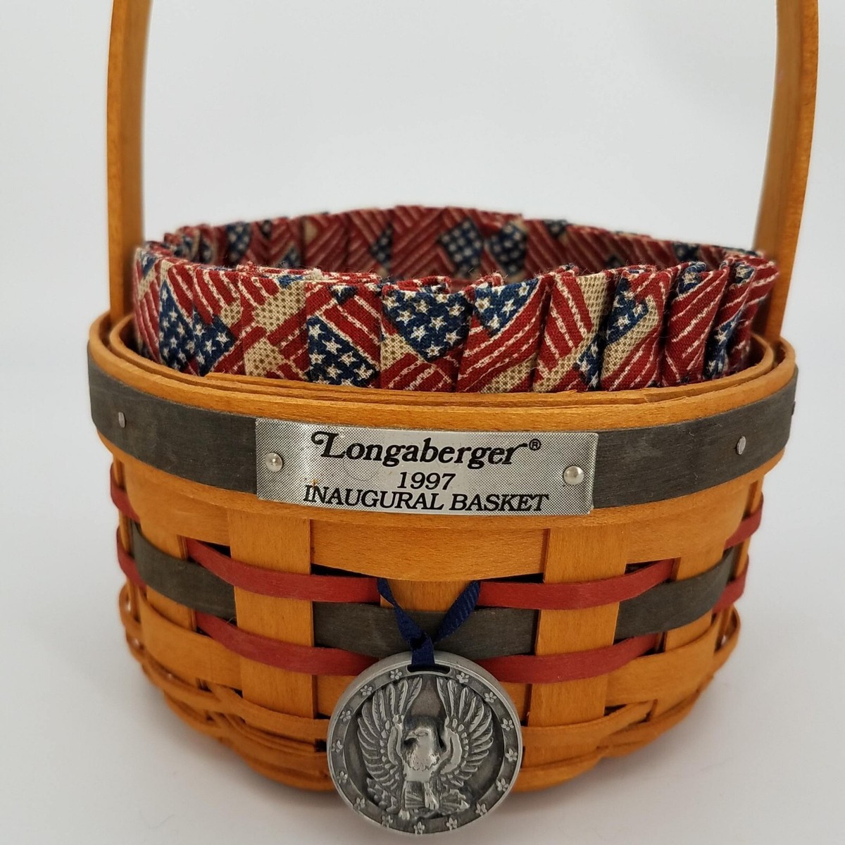 ロンガーバー　バスケット Longaberger 1997 Inaugural Basket Set~Protector~Tie On~Liner