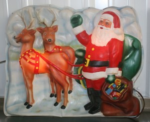 Rare 3d Vintage Plastic Santa Reindeer Wall Hanging Christmas