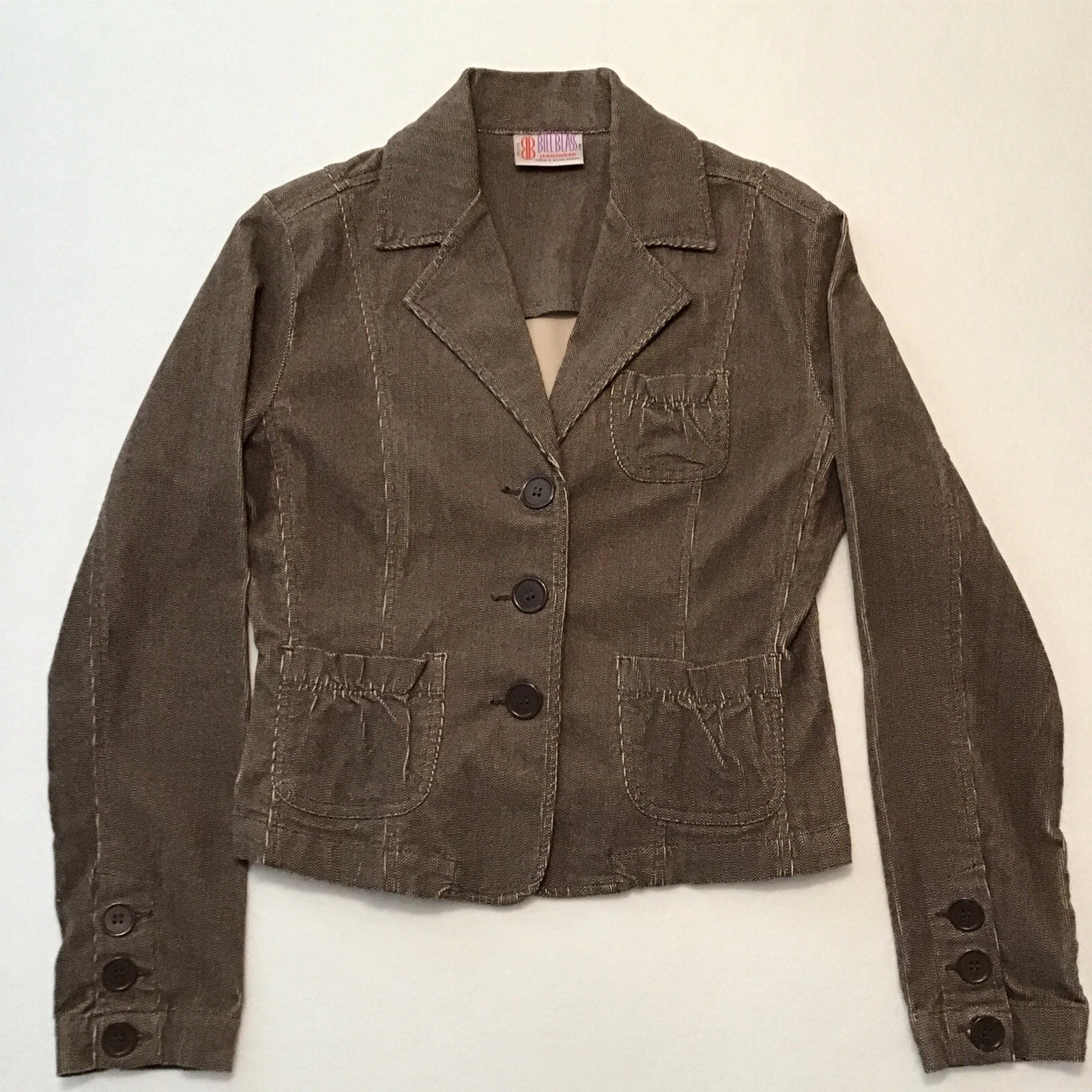 Bill Blass Jeanswear Jacket Women Petite Brown Pleated Blazer Pockets