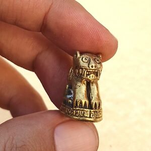 TIGER SIT Thai Amulet Miniature Brass Pendant Powerful Safety Healthy Luck Power