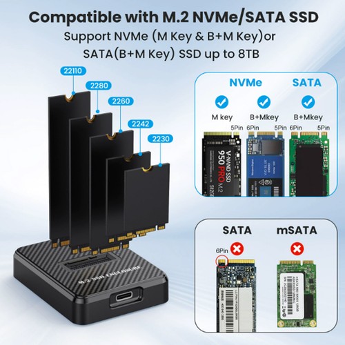 M.2 NVMe & SATA to USB C Docking Station M Key B+M Key Reader Writer Adapter qTt - Afbeelding 5 van 10