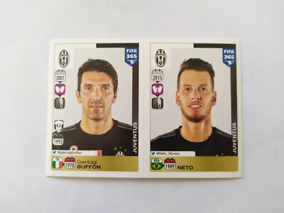FIFA 365 PANINI 2015/16 JUVENTUS BUFFON/NET FIGURE No 552/553 EXCELLENT VELINA