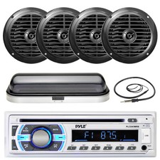 PLCD43MRB USB SD Bluetooth Radio, 6.5" Black Speakers, Radio Cover and Antenna