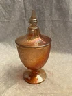 carnival marigold Jeanette compote candy dish with lid. 8 inch. Iridescent. Crac