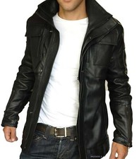 Men Slim Fit Biker Motorcycle Lambskin Leather Black Jacket Coat Outwear Jackets