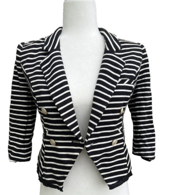 BREAD N BUTTER Striped Nautical Cotton Blend Stretchy jacket blazer sz 0 A000214
