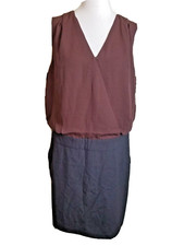 Gap Womens Dress 14 Black ColorBlock Mini Wrap Front Pockets Stretch XL V-neck