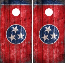 Tennessee Flag V3 Distressed Wood Vintage Cornhole Board Decal Wrap Wraps