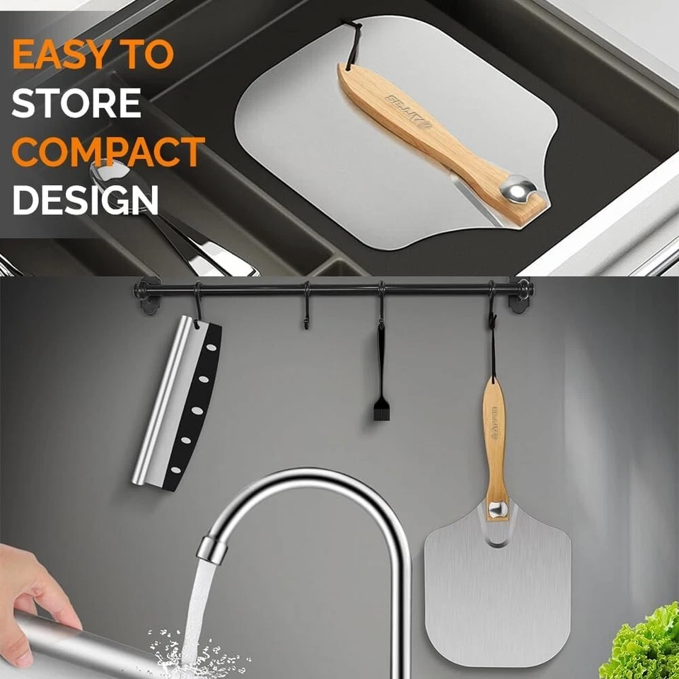 ARRAS Pizza Peel 12x14 Pulgadas Paleta con Balancín Cortador Plegable Mango de Madera Foto 3 de 4