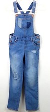 Cherokee Girls Size Medium Overall Denim Blue Straight Leg Pockets Stretch Snaps