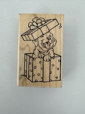 2013 Stampendous Puppy Present M306 Super Cute Wood Mount Rubber Stamp