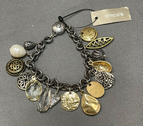 Chico’s Charm Bracelet 3 Tone-Coin Silver/Bronze/Gold  NWT Magnetic Clasp - 第 1/12 張圖片