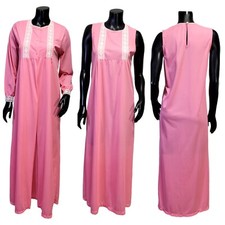Vintage 80s JCPenney Womens M Pink Peignoir Set Nightgown  Robe Lace Trim