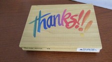 STAMPENDOUS Rubber Stamp on Wood LARGE THANKS 5.25" x 4"