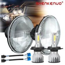 7 Inch led GLASS Headlight Round, ORIGINAL CLASSIC LOOK Conversion Chrome pair