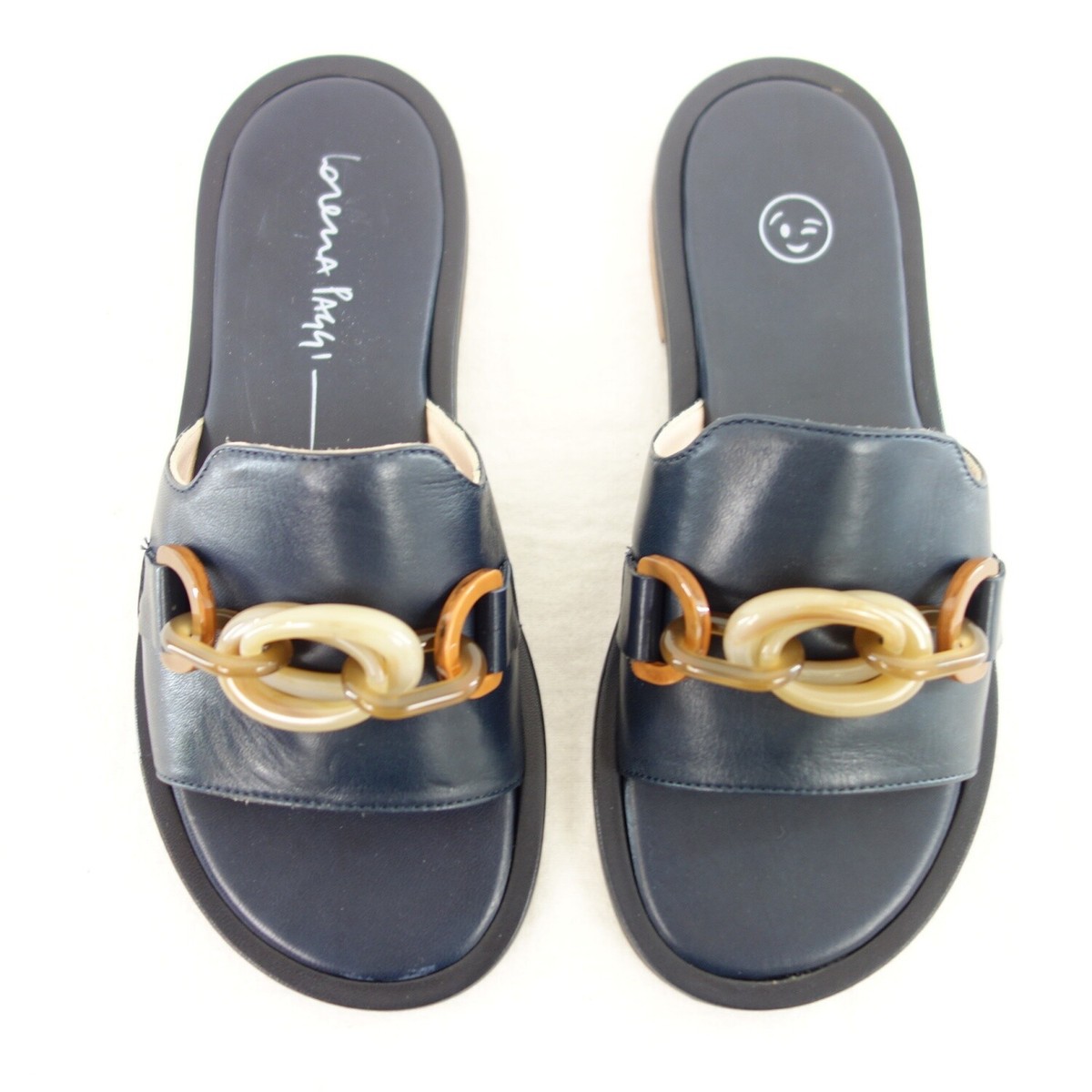 Damen Sandalen Blau LORENA PAGGI Schuhe Pantolette Slipper Leder