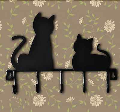 Metal Black Cat Jewellery Keys Clothes Robe Hanger Hook Diy Wall Door Rustic