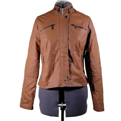 Maralyn Me Juniors' Faux-Leather Moto Jacket Sz XS