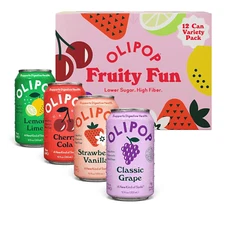 OLIPOP Prebiotic Soda Pop, Fruity Fun Variety, with Prebiotics, 12Oz (12-Cans)