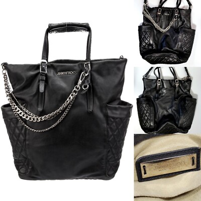 PRE OWNED Jimmy Choo Blare Black Leather Tote Bag Purse