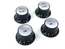 (4) Black/Silver Reflector V/T Knobs for USA Gibson® Guitar/Bass 6mm CTS Pots