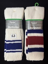 Two Vintage 80s Burlington Equipe Tube Socks Athletic Red Blue Stripe 9-15 NOS