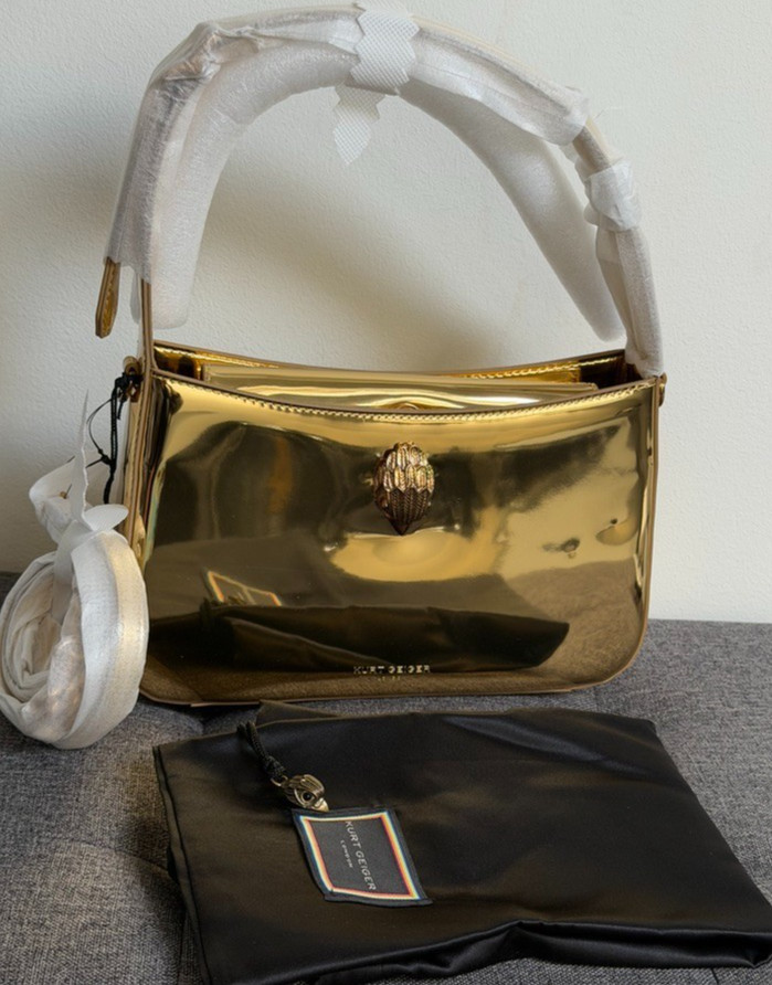 Kurt Geiger Leather Gold Bond Bag Metallic Mirrored Shoulder Bag NWT RRP £229